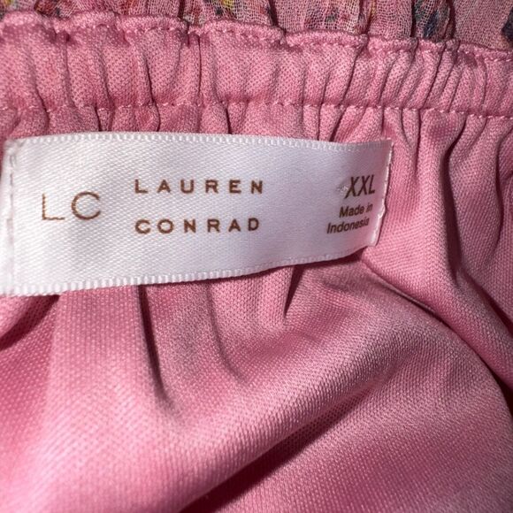🌸 LAUREN CONRAD Conrad Pink Floral Smocked tea lenght  Midi Dress (XXL) - Picture 5 of 16